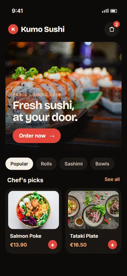 Mobile ordering page for a sushi brand