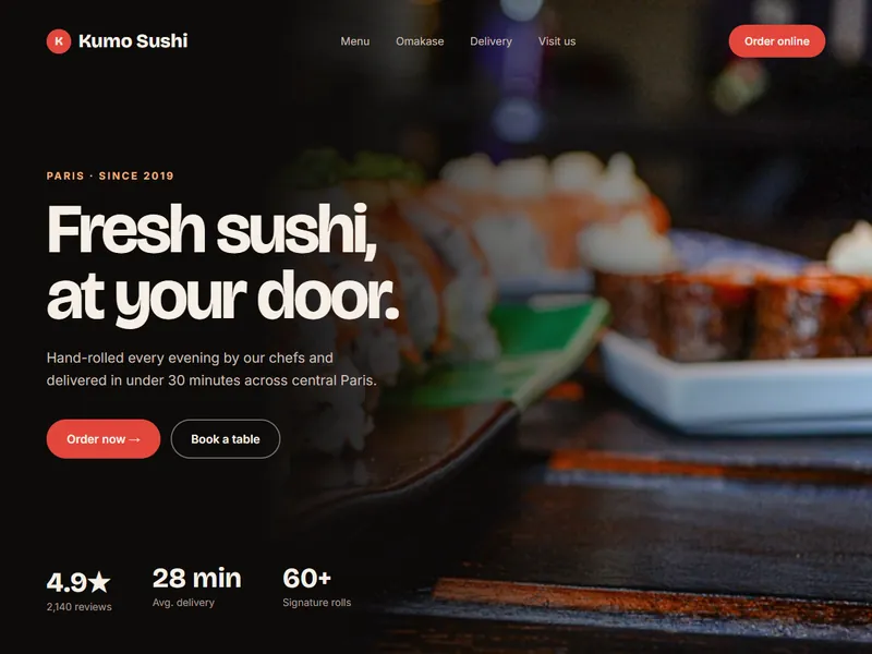 Sushi brand website with online ordering