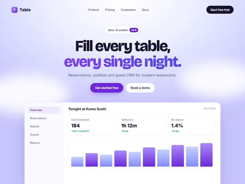 Reservations SaaS landing page